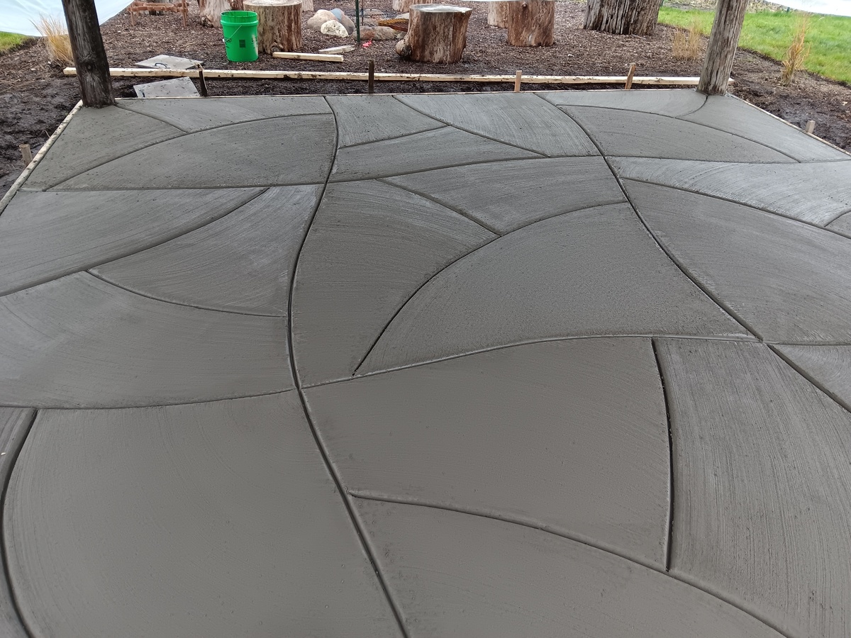 Close-up of a finished stamped concrete surface